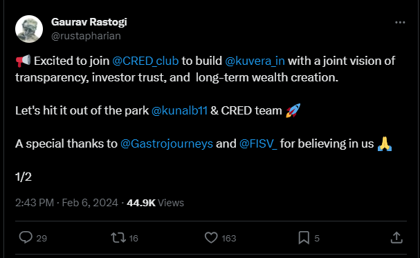 CRED Acquires Kuvera Tweet