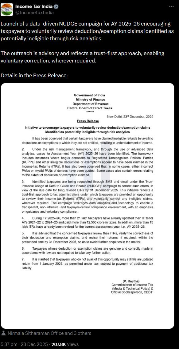 Press Release regarding Processing of the said return was held