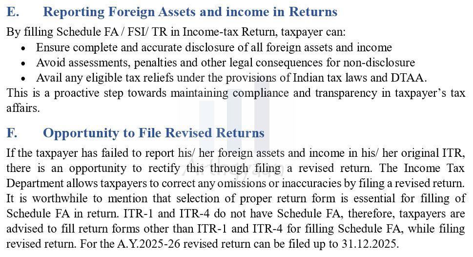 Schedule FA and revised returns screenshot