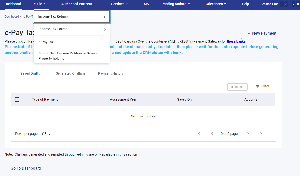 Property TDS E-File menu